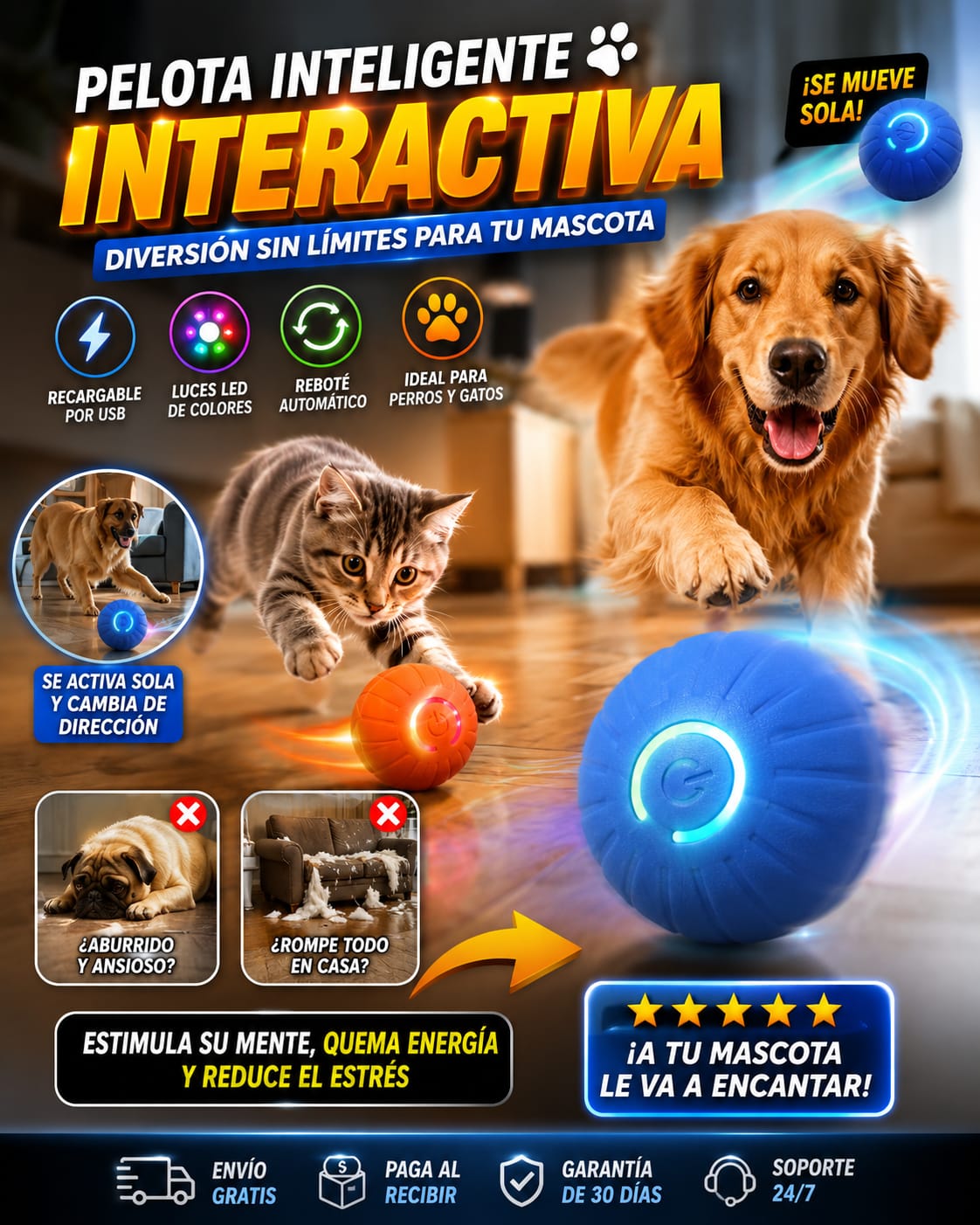 Juguete Pelota Inteligente Para Perros y Gatos